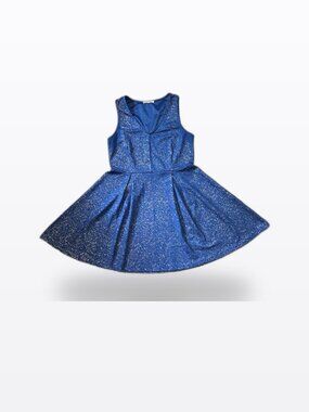Copper Key Navy Gold Metallic Fleck Sleeveless Skater Dress M